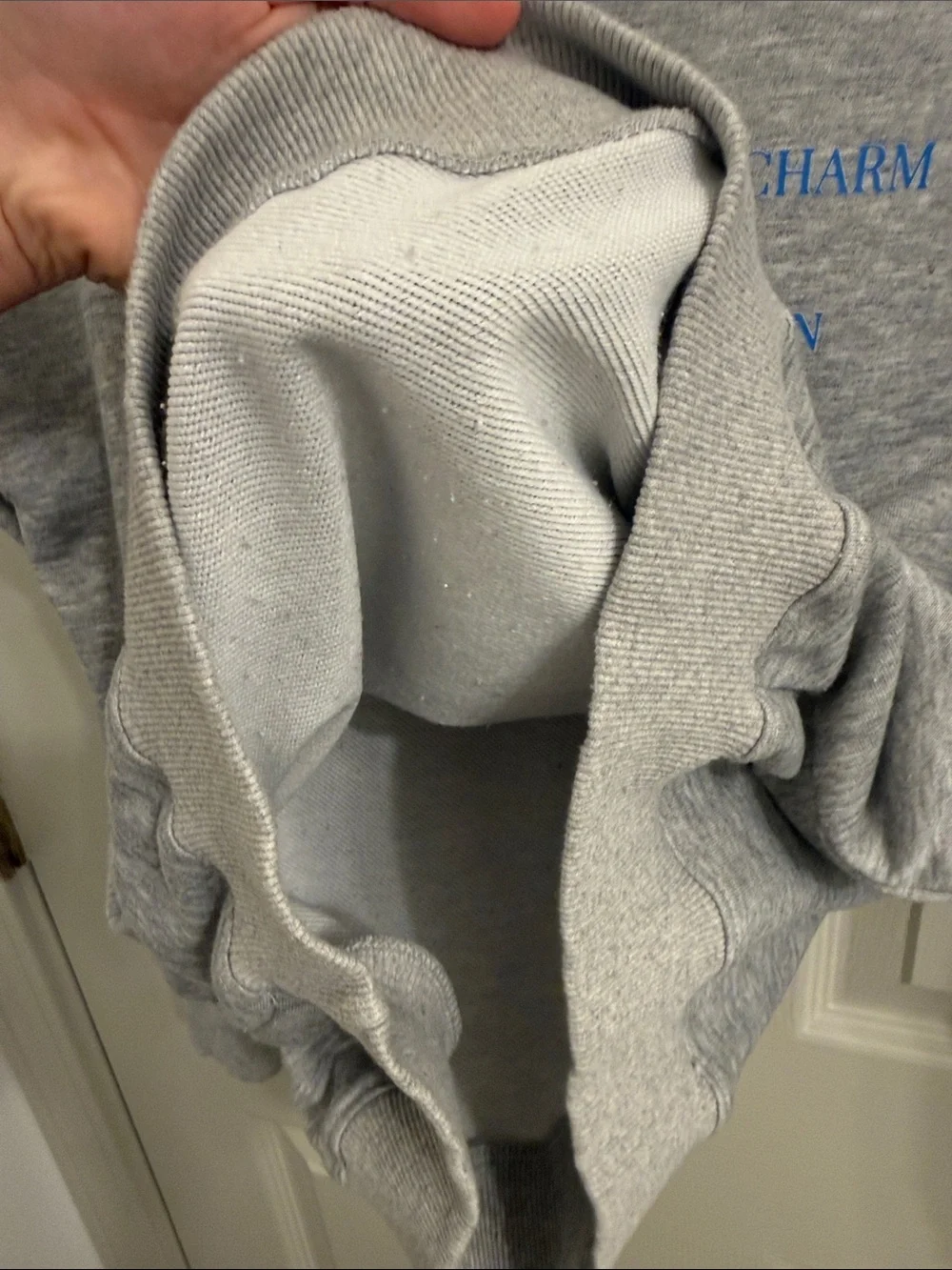 Gray Crewneck Sweatshirt with Blue 'AM I OKAY?' Graphic